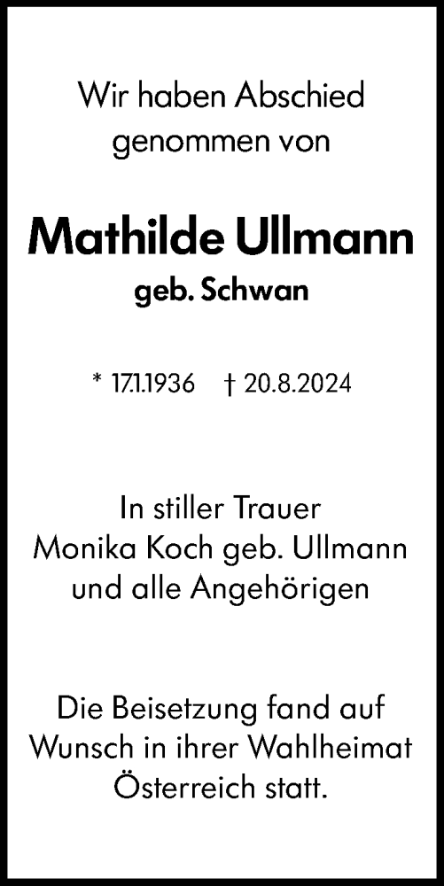 Traueranzeige von Mathilde Ullmann von Rüsselsheimer Echo