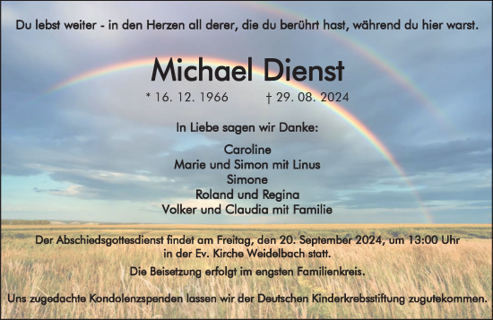 Traueranzeige von Michael Dienst von Dill Block