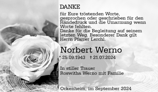 Traueranzeige von Norbert Werno von Allgemeine Zeitung Rheinhessen-Nahe