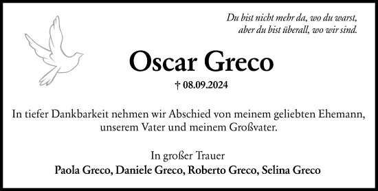 Traueranzeige von Oscar Greco von Wiesbadener Kurier