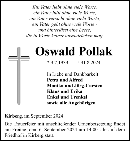 Traueranzeige von Oswald Pollak von Camberger Anzeiger