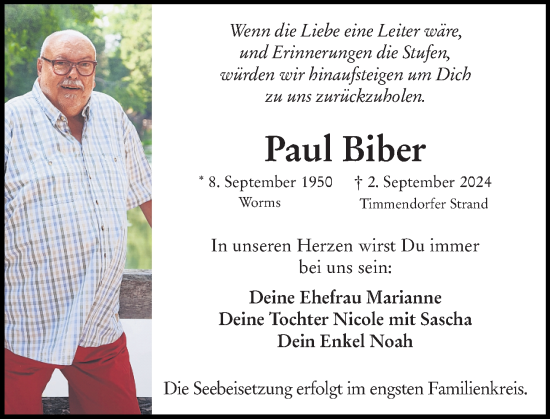 Traueranzeige von Paul Biber von Wormser Zeitung