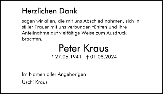 Traueranzeige von Peter Kraus von Rüsselsheimer Echo