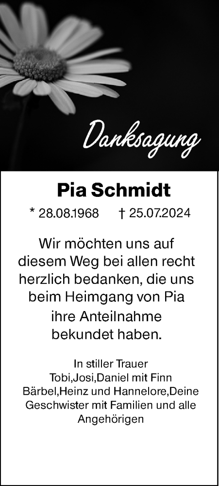 Traueranzeige von Pia Schmidt von Dill Block
