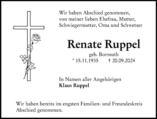 Traueranzeige von Renate Ruppel von Darmstädter Echo