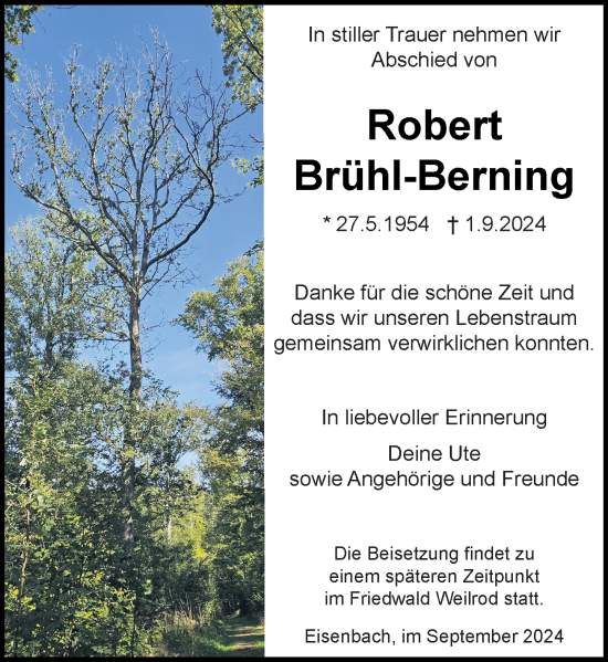 Traueranzeige von Robert Brühl-Berning von Camberger Anzeiger