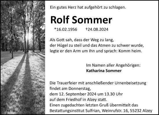 Traueranzeige von Rolf Sommer von Allgemeine Zeitung Alzey