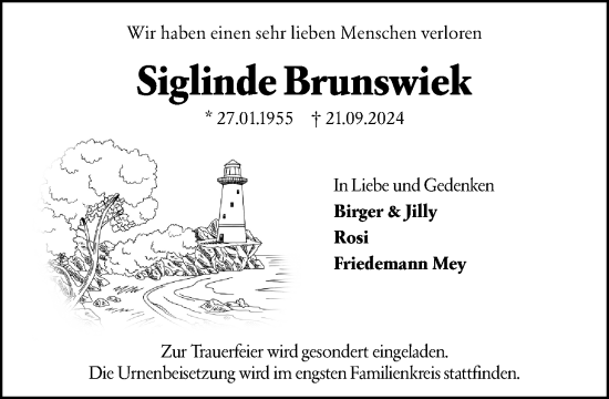Traueranzeige von Siglinde Brunswiek von Darmstädter Echo