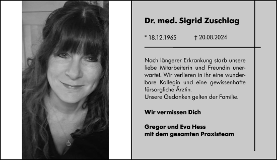 Traueranzeige von Sigrid Zuschlag von Wormser Zeitung