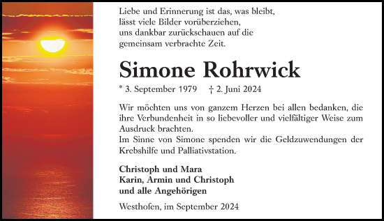 Traueranzeige von Simone Rohrwick von Wormser Zeitung