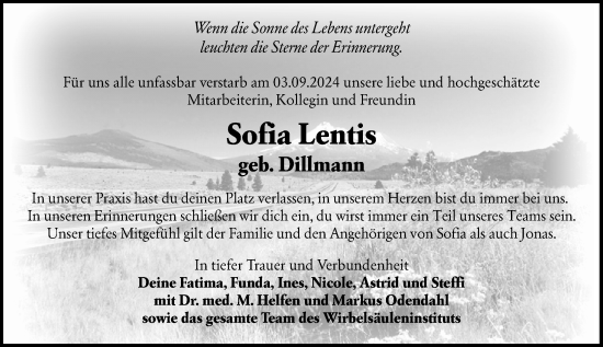 Traueranzeige von Sofia Lentis von Allgemeine Zeitung Mainz