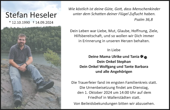 Traueranzeige von Stefan Heseler von Groß-Gerauer Echo