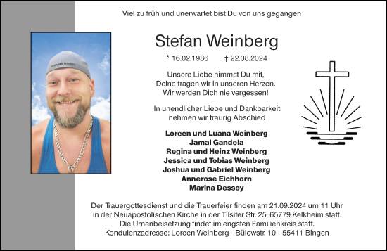 Traueranzeige von Stefan Weinberg von Binger-/Ingelheimer Wochenblatt