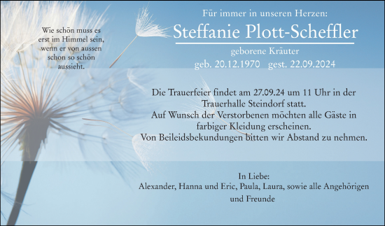 Traueranzeige von Steffanie Plott-Scheffler von Wetzlarer Neue Zeitung
