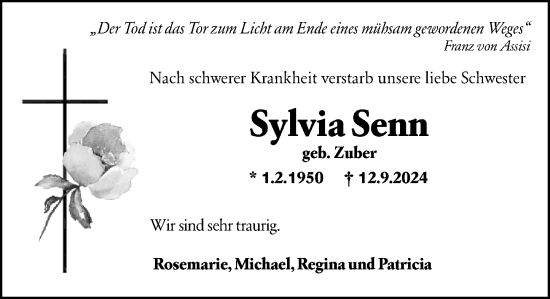 Traueranzeige von Sylvia Senn von Allgemeine Zeitung Mainz