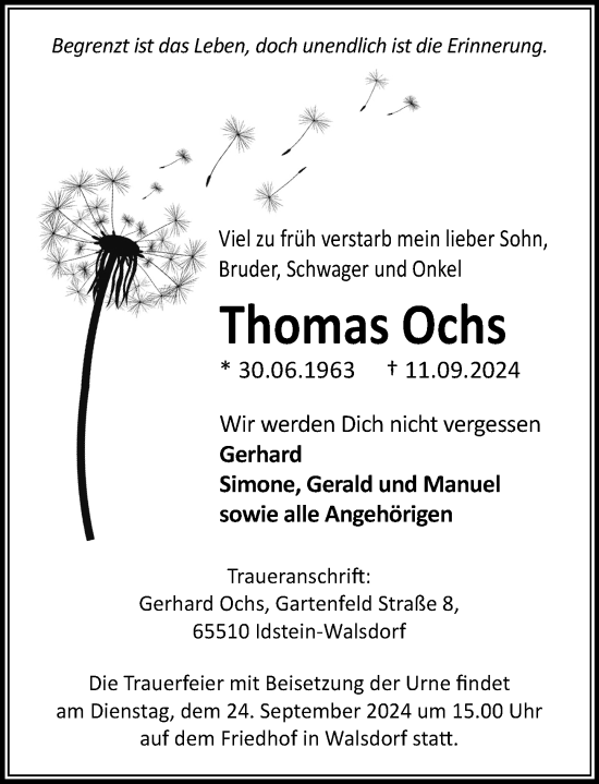 Traueranzeige von Thomas Ochs von Camberger Anzeiger