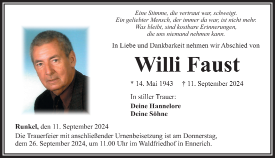 Traueranzeige von Willi Faust von Nassauische Neue Presse