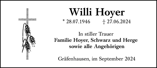 Traueranzeige von Willi Hoyer von Darmstädter Echo