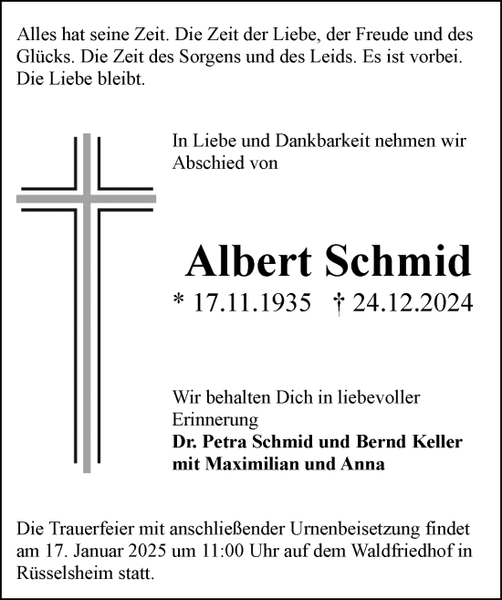 Traueranzeige von Albert Schmid von Rüsselsheimer Echo