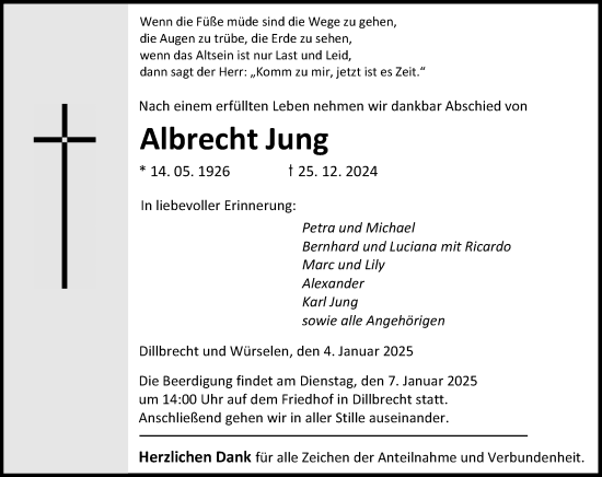 Traueranzeige von Albrecht Jung von Dill Block