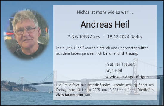 Traueranzeige von Andreas Heil von Allgemeine Zeitung Alzey