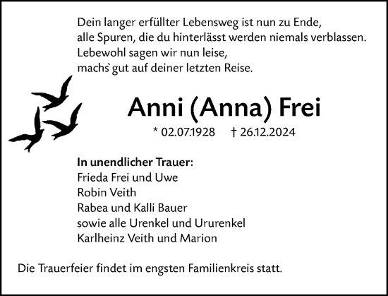 Traueranzeige von Anni  Frei von Darmstädter Echo