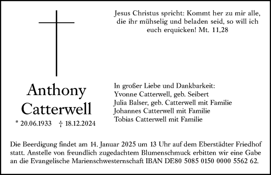 Traueranzeige von Anthony Catterwell von Darmstädter Echo