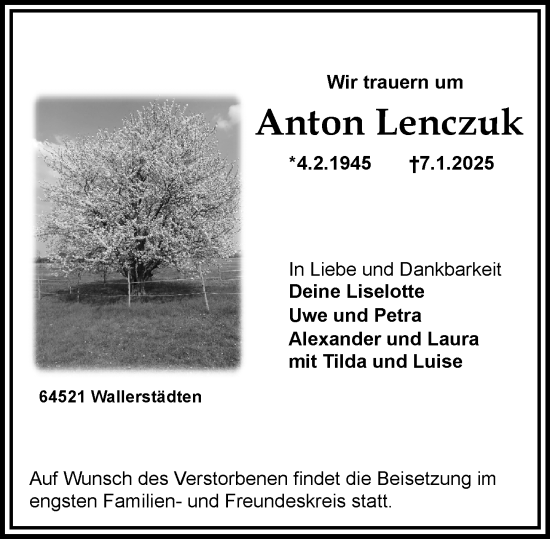 Traueranzeige von Anton Lenczuk von Groß-Gerauer Echo