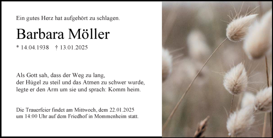 Traueranzeige von Barbara Möller von Allgemeine Zeitung Mainz
