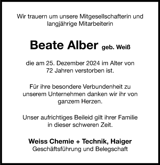 Traueranzeige von Beate Alber von Dill Block