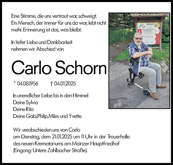 Traueranzeige von Carlo Schorn von Allgemeine Zeitung Mainz