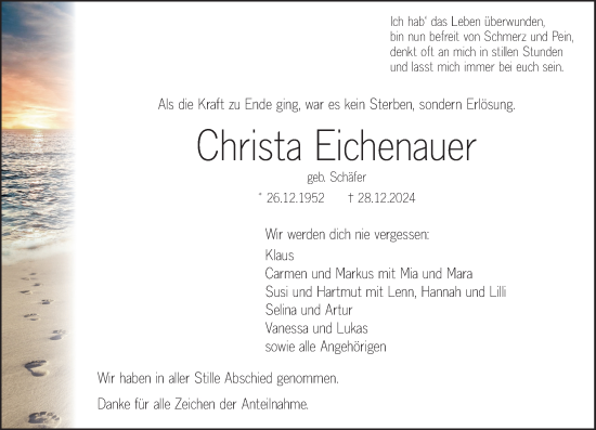 Traueranzeige von Christa Eichenauer von Wetzlarer Neue Zeitung