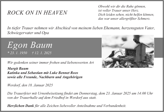 Traueranzeige von Egon Baum von Dill Block