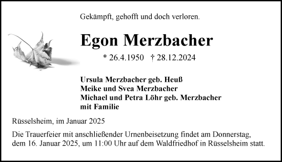 Traueranzeige von Egon Merzbacher von Rüsselsheimer Echo