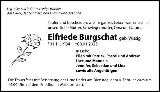 Traueranzeige von Elfriede Burgschat von Camberger Anzeiger