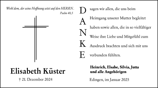 Traueranzeige von Elisabeth Küster von Dill Block