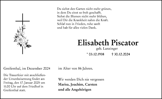 Traueranzeige von Elisabeth Piscator von Wetzlarer Neue Zeitung