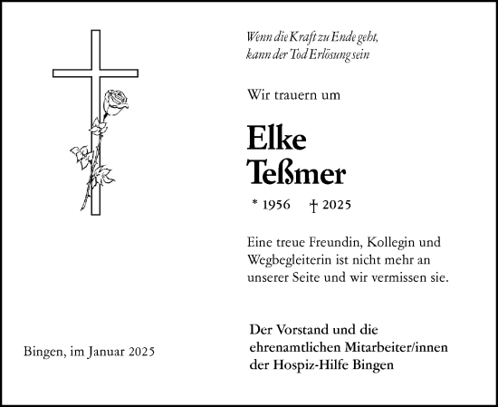 Traueranzeige von Elke Teßmer von Allgemeine Zeitung Rheinhessen-Nahe
