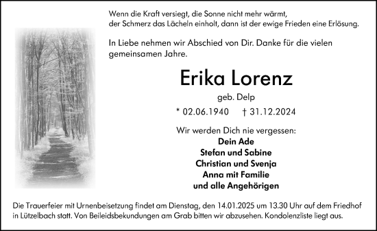 Traueranzeige von Erika Lorenz von Darmstädter Echo
