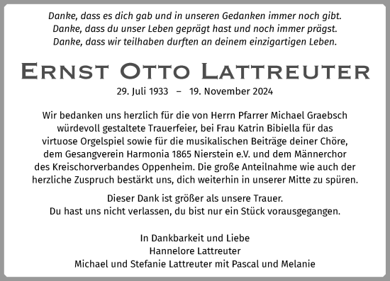 Traueranzeige von Ernst Otto Lattreuter von Allgemeine Zeitung Mainz