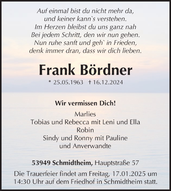 Traueranzeige von Frank Bördner von Weilburger Tageblatt