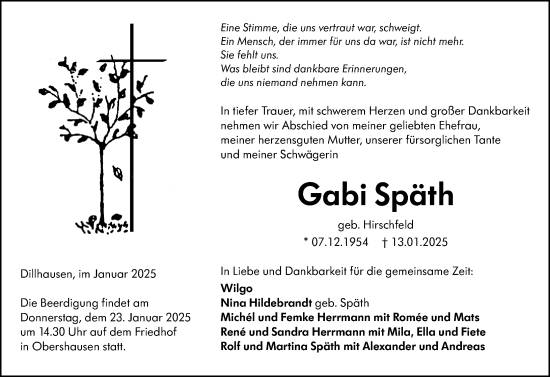 Traueranzeige von Gabi Späth von Weilburger Tageblatt