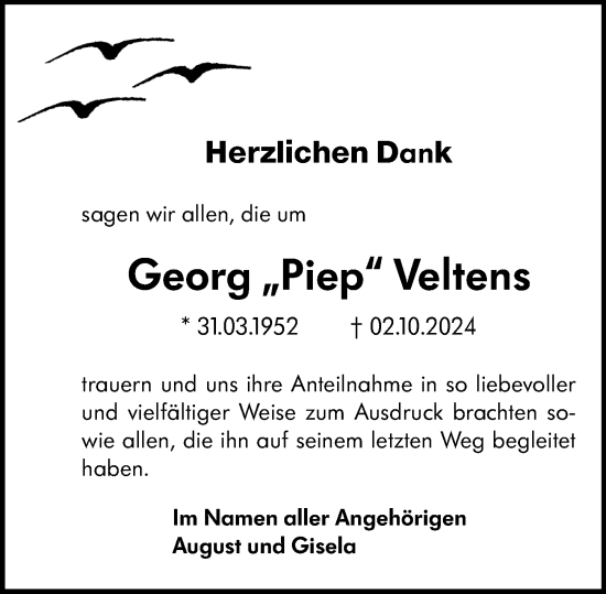 Traueranzeige von Georg Veltens von Darmstädter Echo