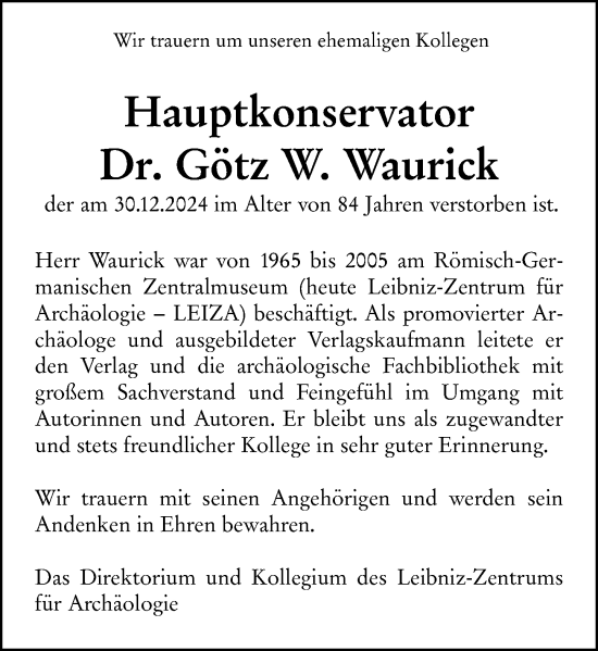Traueranzeige von Götz W. Waurick von Allgemeine Zeitung Mainz