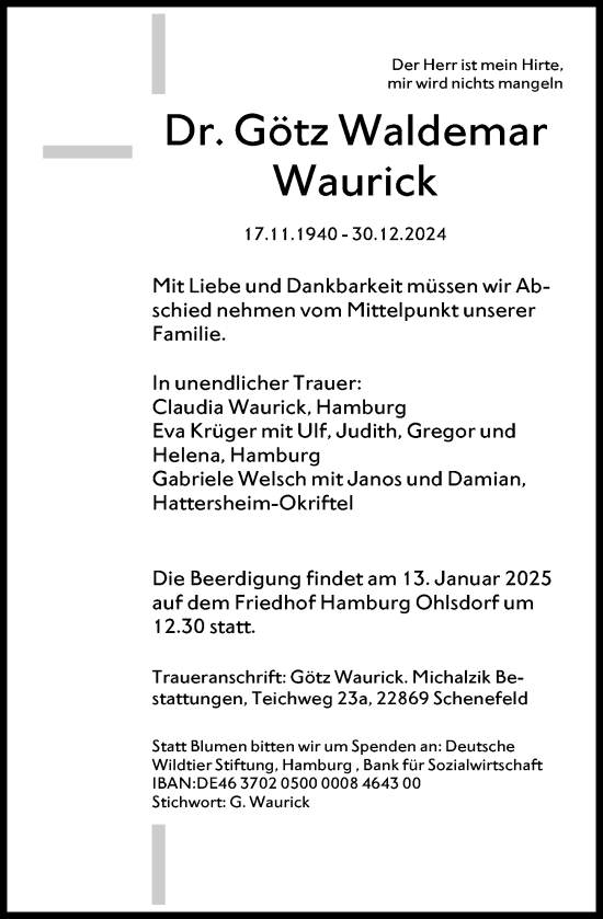 Traueranzeige von Götz Waldemar Waurick von Allgemeine Zeitung Mainz