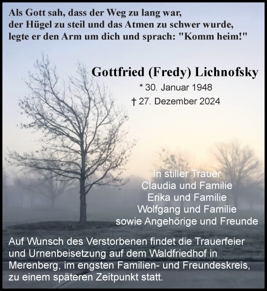 Traueranzeige von Gottfried Lichnofsky von Weilburger Tageblatt