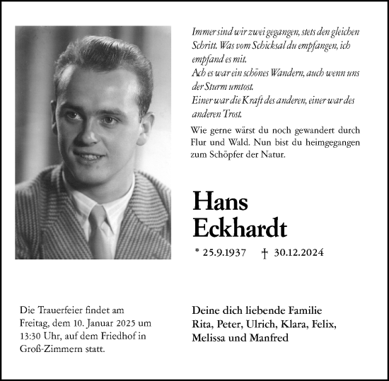 Traueranzeige von Hans Eckhardt von Darmstädter Echo
