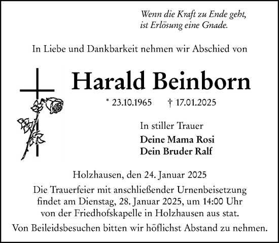 Traueranzeige von Harald Beinborn von Hinterländer Anzeiger
