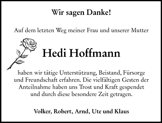 Traueranzeige von Hedi Hoffmann von Weilburger Tageblatt