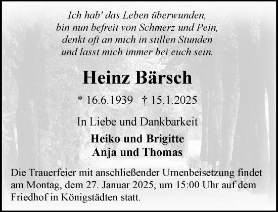 Traueranzeige von Heinz Bärsch von Rüsselsheimer Echo